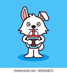 Rabbit Drinking Bubble Tea Mascot Illustration