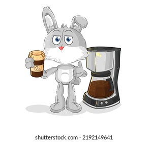 the rabbit drinking coffee illustration. character vector