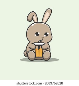 rabbit drinking orange juice illustration