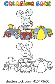 rabbit with a drum, coloring book