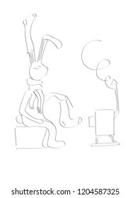 Rabbit drying his socks in front of the stove