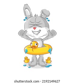 the rabbit with duck buoy cartoon. cartoon mascot vector