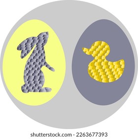 Rabbit and duck in an egg. Vector illustration for holiday design, postcard, elements