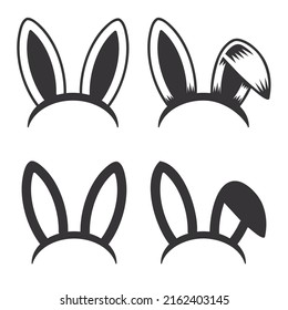 Rabbit ear hat. Greeting card with rabbit headband. Bunny ears. Vector illustration.