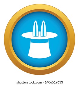 Rabbit ears appearing from a top magic hat icon blue vector isolated on white background for any design