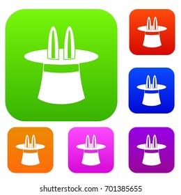 Rabbit ears appearing from a top magic hat set icon in different colors isolated vector illustration. Premium collection