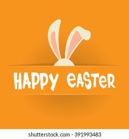 Conejo Ears Bunny Happy Easter Holiday Banner Greet Card Orange Background Flat Vector Illustración