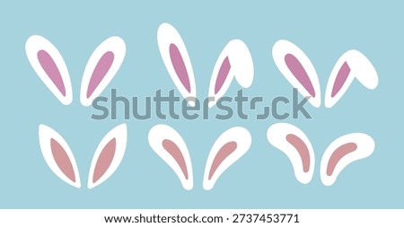 Rabbit ears cartoon clipart collection.
Cute bunny ear flat vector clipart set.
Easter bunny ears flat illustration.