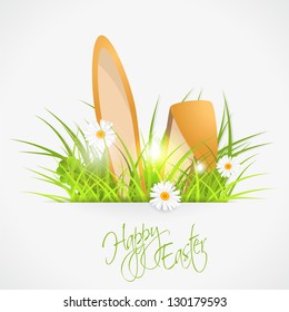rabbit ears and green fresh grass, easter vector illustration, eps 10, with transparency