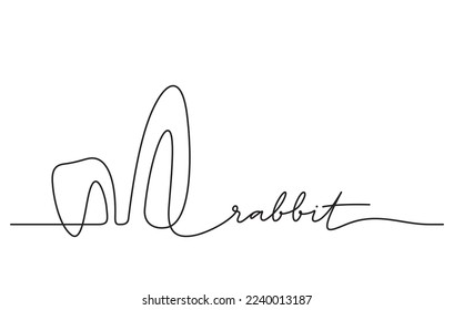 rabbit ears hand drawn continuous line drawing vector illustration isolated on white background with hand written text