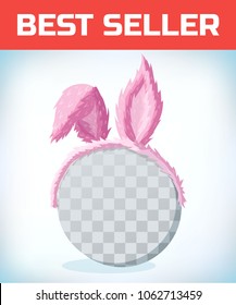 Rabbit ears. Hare ears on the rim. Masquerade costume headdress. Carnival or Halloween accessory. Cartoon Vector illustration.