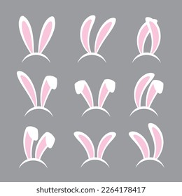 Rabbit ears headband set. Easter bunny ears isolated on background.