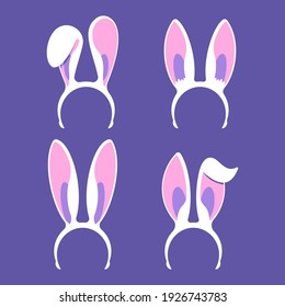 Rabbit ears headbands vector cartoon set isolated on background.