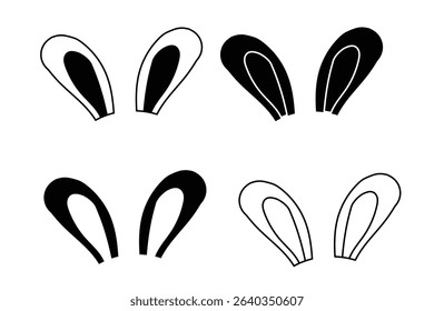 Rabbit ears icon on white background, vector illustration. black white line art design 