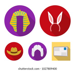 Rabbit ears, judge wig, cowboy. Hats set collection icons in flat style vector symbol stock illustration web.