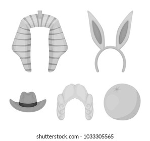 Rabbit ears, judge wig, cowboy. Hats set collection icons in monochrome style vector symbol stock illustration web.