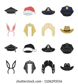 Rabbit ears, judge wig, cowboy. Hats set collection icons in black,cartoon style vector symbol stock illustration web.