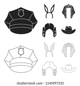 Rabbit ears, judge wig, cowboy. Hats set collection icons in black,outline style vector symbol stock illustration web.