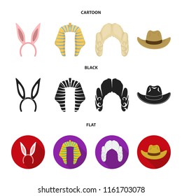 Rabbit ears, judge wig, cowboy. Hats set collection icons in cartoon,black,flat style vector symbol stock illustration web.