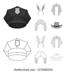 Rabbit ears, judge wig, cowboy. Hats set collection icons in outline,monochrome style vector symbol stock illustration web.