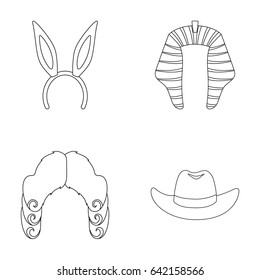 Rabbit ears, judge wig, cowboy. Hats set collection icons in outline style vector symbol stock illustration web.