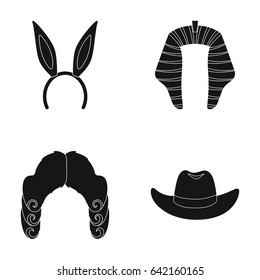 Rabbit ears, judge wig, cowboy. Hats set collection icons in black style vector symbol stock illustration web.