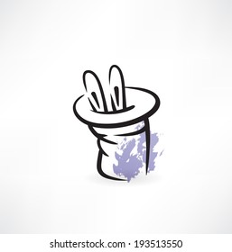 Rabbit ears in the magic hat grunge icon
