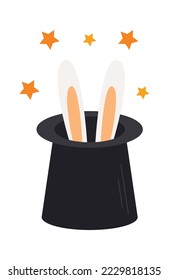 Rabbit ears in magician black hat flat icon Circus element