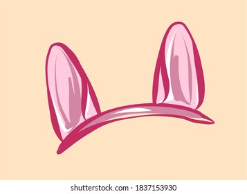 Rabbit ears pink rim, for thematic decoration of the face portrait. Hats, jewelry. The bandage on his head. Vector.