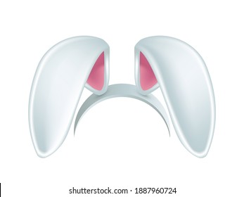 Rabbit ears realistic 3d vector illustration. Easter bunny ears kid headband, mask collection. Hare costume pink cartoon element. Photo editor, booth, video chat app color isolated on white clipart