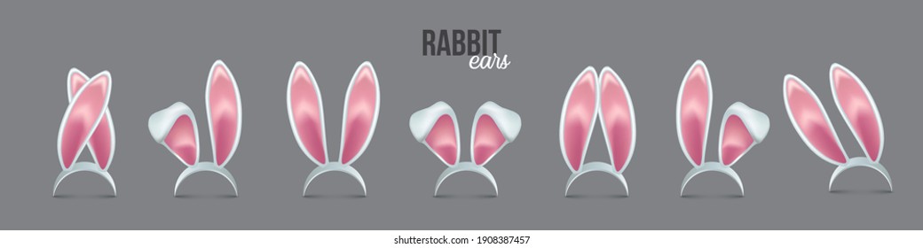 Rabbit ears realistic 3d vector illustrations set. Easter bunny ears kid headband, mask collection. Hare costume pink cartoon element. Photo editor, booth, video chat app color isolated cliparts - Shutterstock ID 1908387457