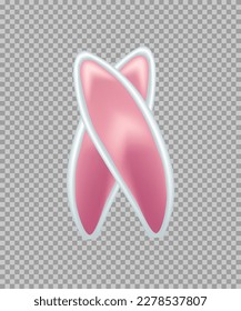 Rabbit ears realistic 3d vector illustration. Easter bunny ears kid headband, mask. Hare costume white and pink element. Photo editor, booth, video chat app isolated on transparent background.