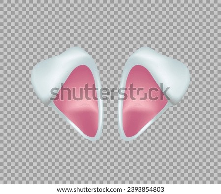 Rabbit ears realistic 3d vector illustration. Easter bunny ears kid headband, mask. Hare costume white and pink element. Photo editor, booth, video chat app isolated on transparent background.