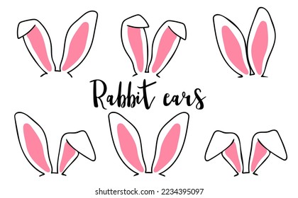 Rabbit ears set. Hand drawn cute bunny ears. Easter design. Vector illustration