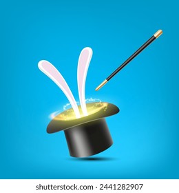 Rabbit ears stick out from a magic hat. Stock vector illustration