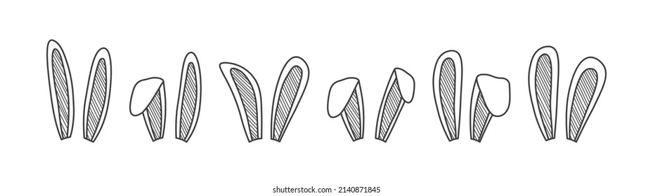 Rabbit ears vector icon, Easter bunny headband, cute hare, funny animal set isolated on white background. Doodle drawn illustration. Chinese New Year zodiac