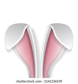 Rabbit ears. Voluminous white ears of the Easter Bunny. Funny cartoon illustration for greeting card or banner. Vector template isolated on white background