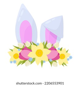 Kaninchenähren in einem Kranz mit Blumen
