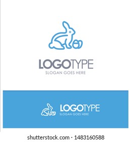 Rabbit, Easter, Baby, Nature Blue Outline Logo Place for Tagline