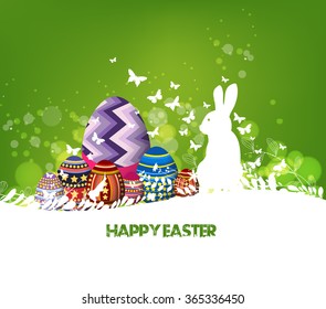 Rabbit Easter background and egg in grass