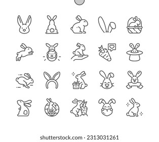 Rabbit. Easter bunnies. Carrot. Pixel Perfect Vector Thin Line Icons. Simple Minimal Pictogram