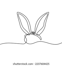 Rabbit. Easter Bunny. Continuous one line drawing of the head and ears of the. Design in art style with rabbit. Minimalist outline Easter card. illustration Vector isolated on white background.