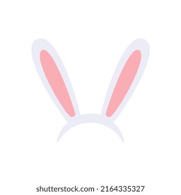 Rabbit Or Easter Bunny Ears Kids Headband Or Mask. Rabbit White Ears Costume Detail For Photo And Video Chat App, Flat Vector Illustration Isolated On White Background.