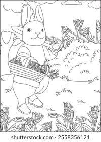 Rabbit easter coloring page vector bunny illustrator