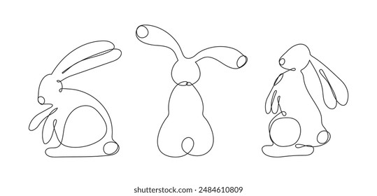 Rabbit for Easter in a continuous outline style. This simple yet charming design is perfect for Easter-themed projects, such as greeting cards, posters, social media graphics