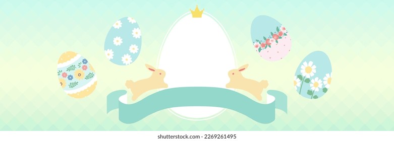 Rabbit and Easter egg banner 1:3 vector material