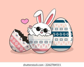 Rabbit Easter Egg - Cute Bunny Eggs Happy Easter Day with Heart