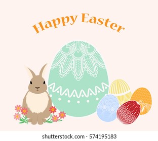 Rabbit and Easter egg greeting illustration