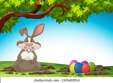 Huevo conejo y huevo de Pascua en la ilustración de la naturaleza