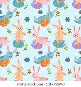 Rabbit with Easter egg seamless pattern